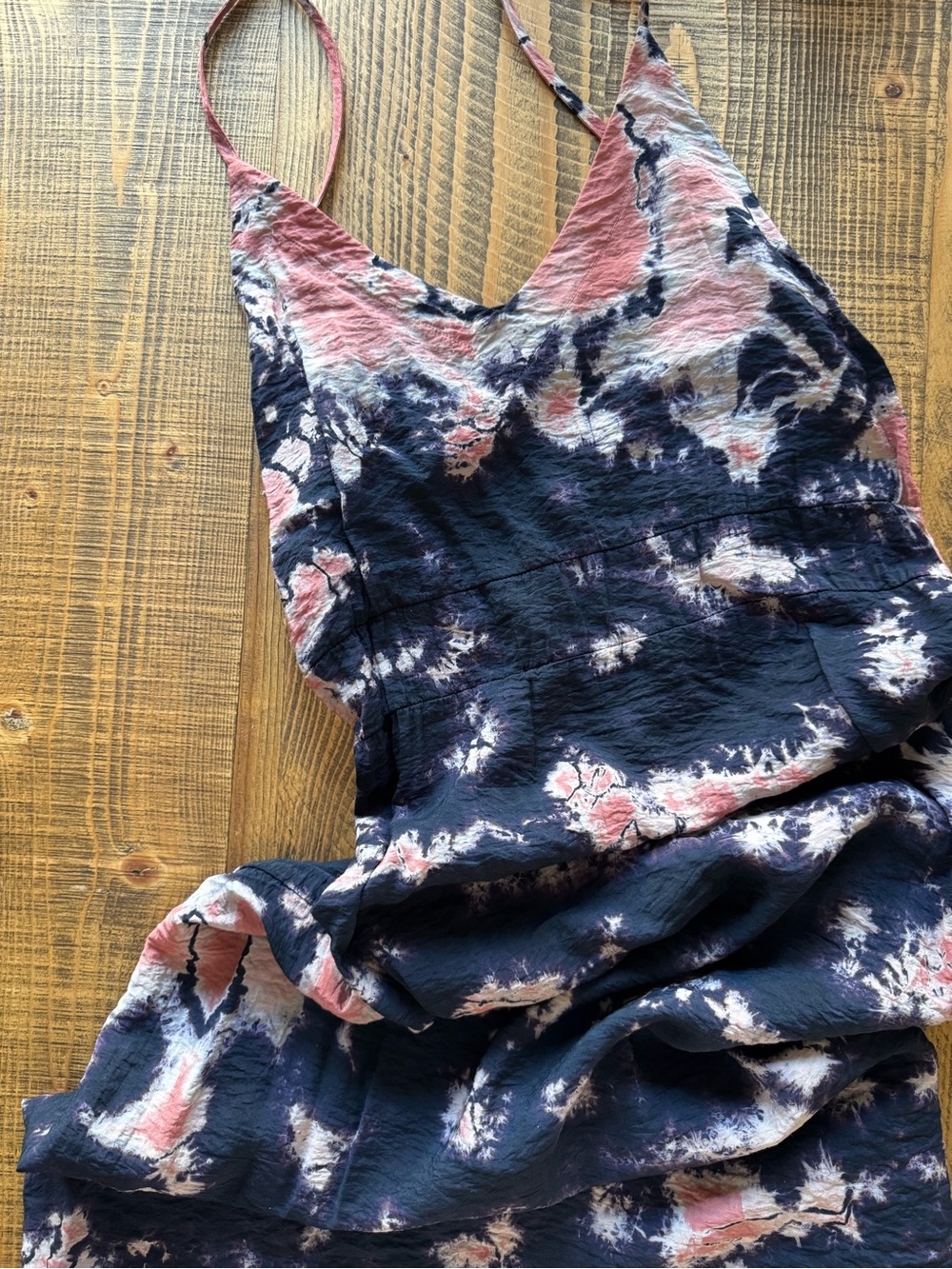 LACAUSA Anthropologie Tie-Dye Long Slip Dress in Coral and Navy Size Small S